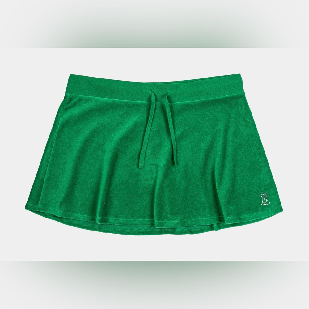 NWT Juicy Couture Green Velvet Skater Lifestyle Skirt Velour Womens Size S